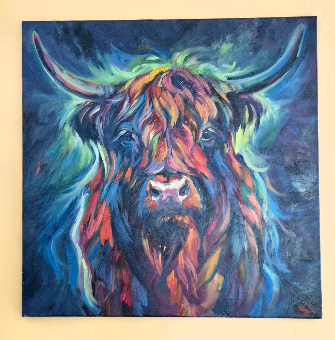 HEBRIDEAN - Original Highland Cow Oil Painting-60 x60 cm \ 24 x 24"