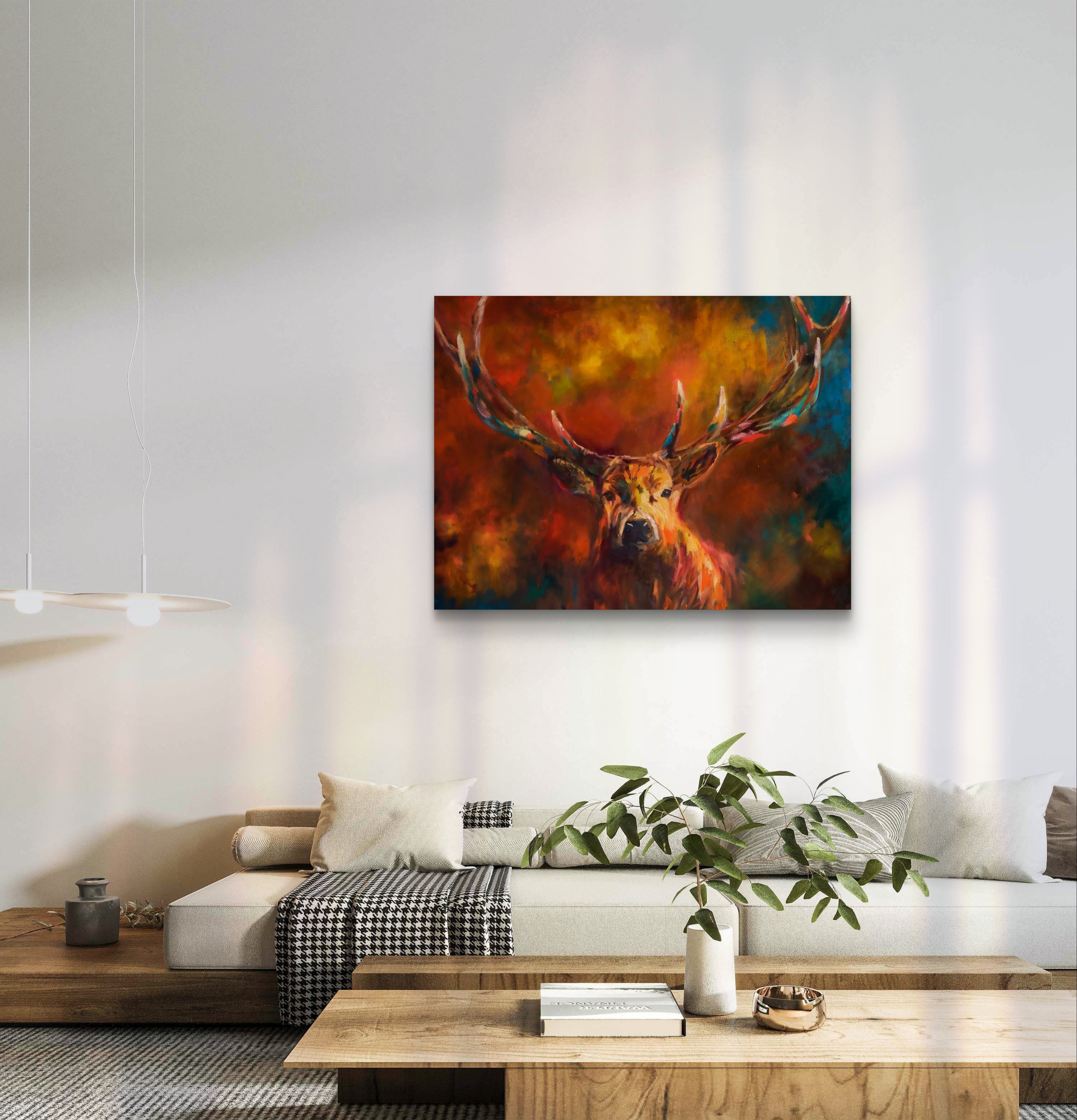 Autumn Stag Framed Canvas - Animal Art by Susan Gardner - Contemporary Expressionist - Colourful Fine Art