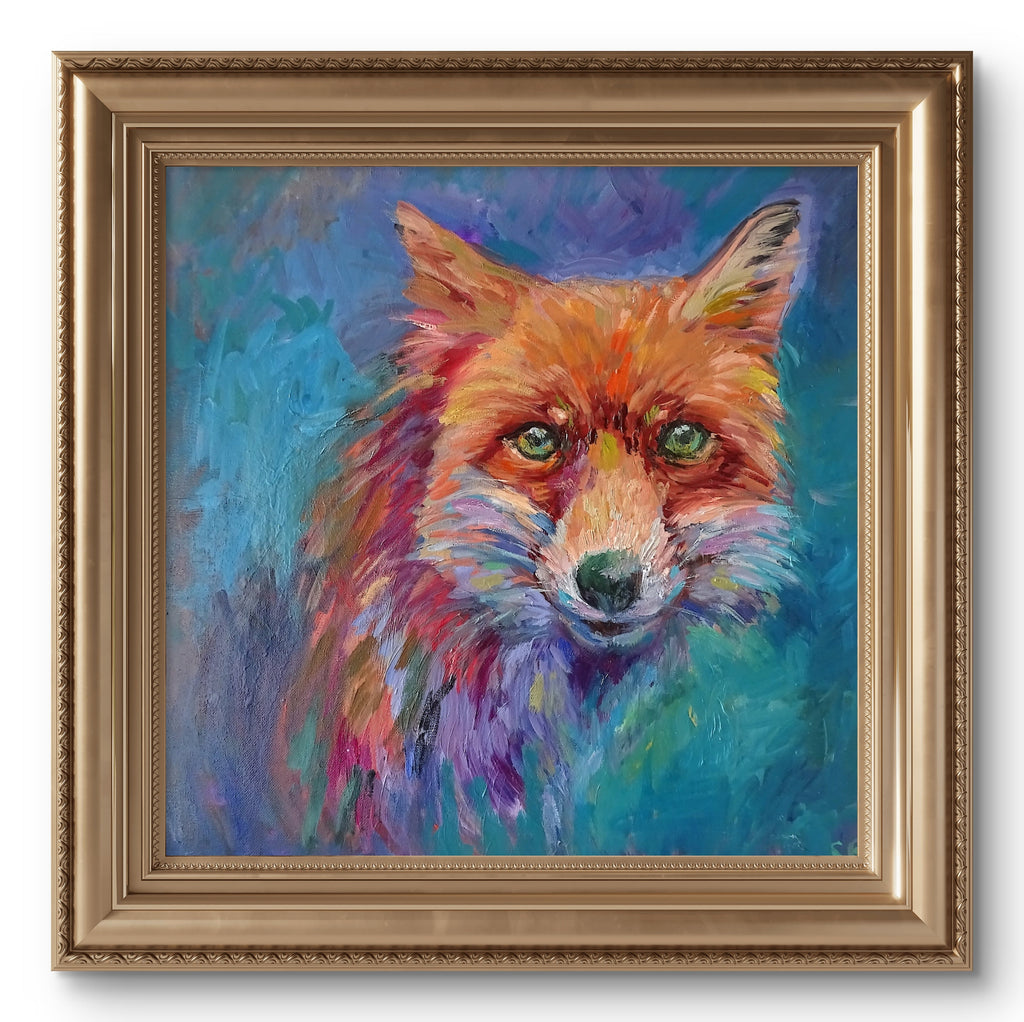 'Seen at Twilight' - Original Fox  Oil Painting 50 x 50 cm/ 20 x 20" - Animal Art by Susan Gardner - Contemporary Expressionist - Colourful Fine Art