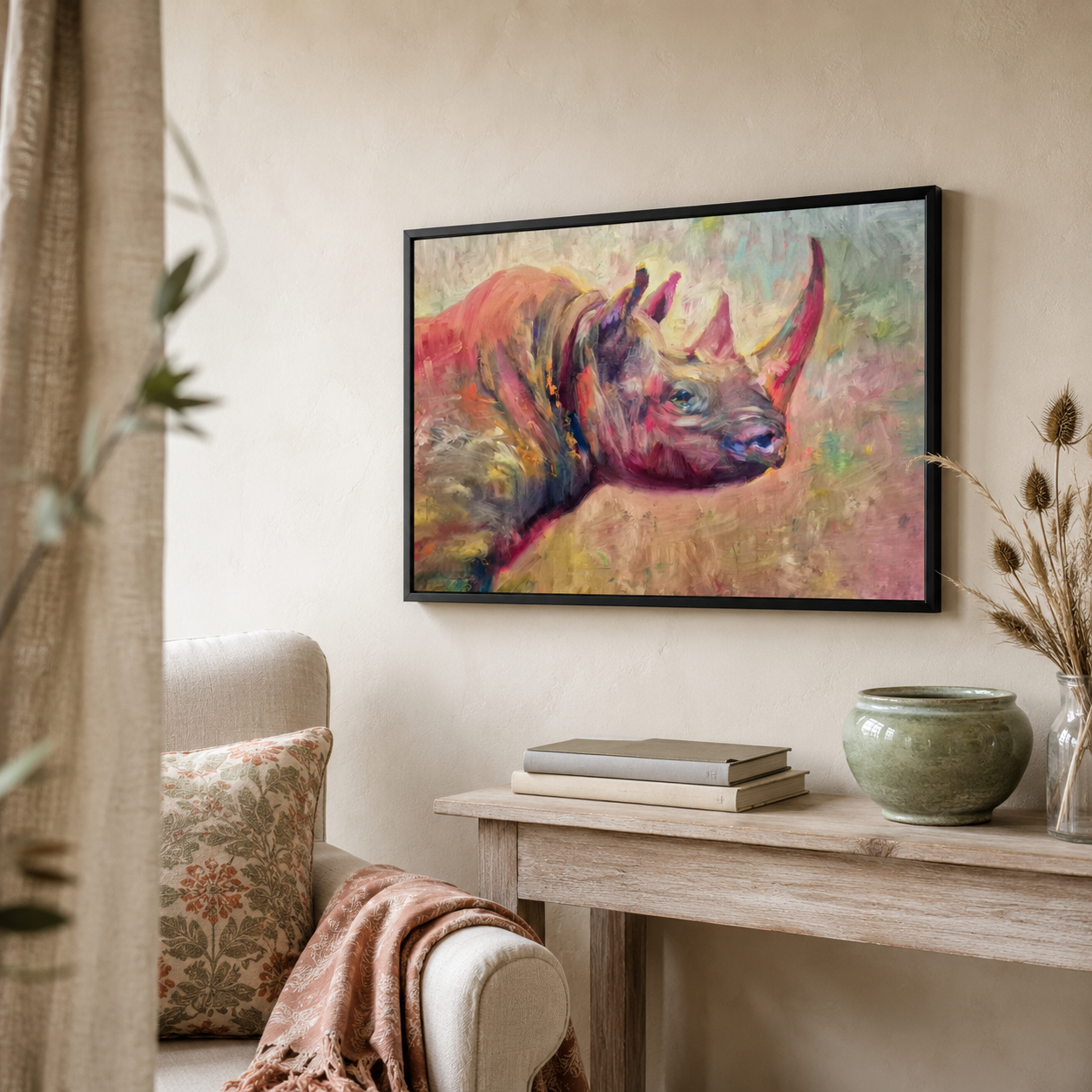 Black Rhino - Rhinoceros Wall Art  Framed Canvas Print