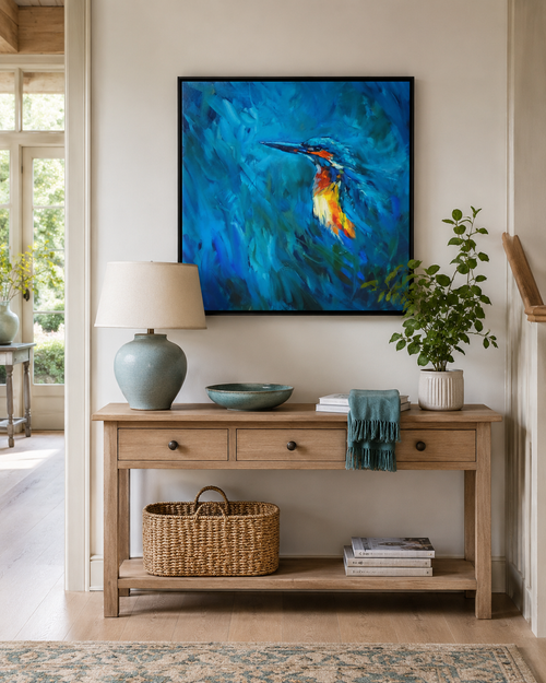 Blue Sparkle - Kingfisher Wall Art Framed Canvas Print