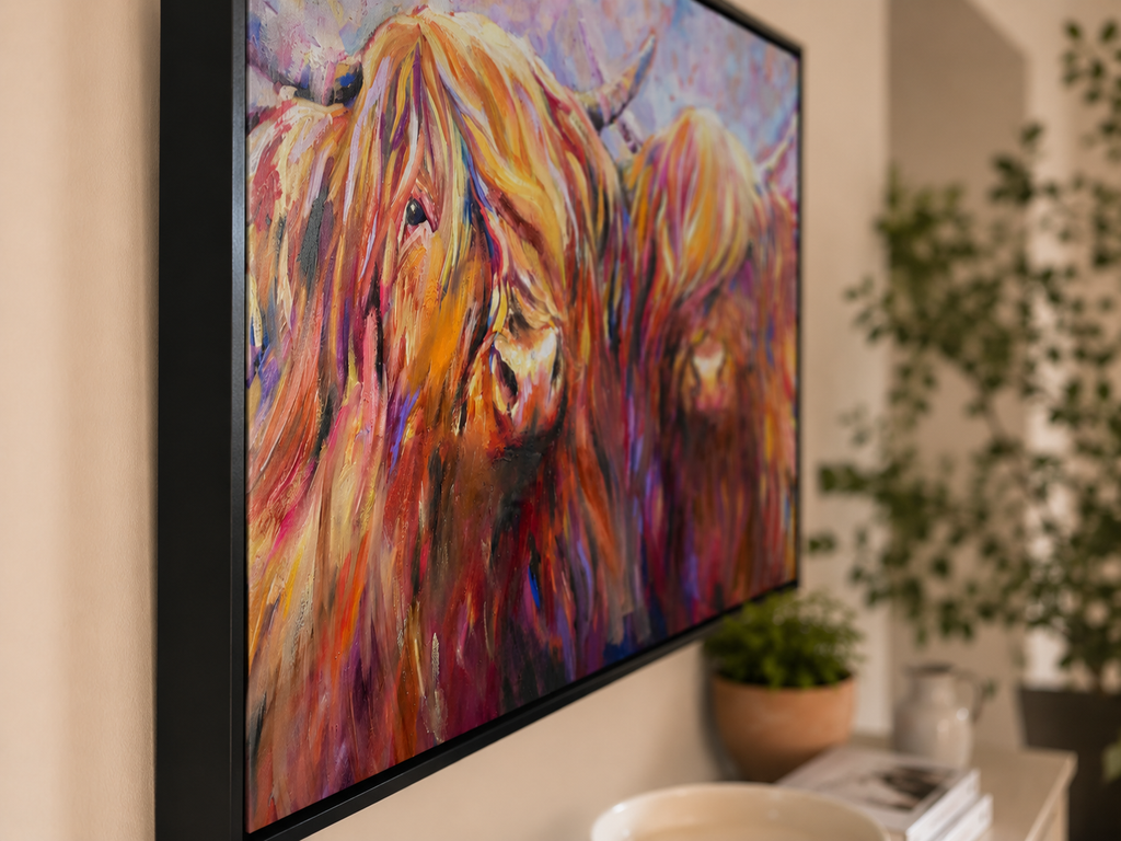 Fiddich and Spey Highland Cow Framed Canvas