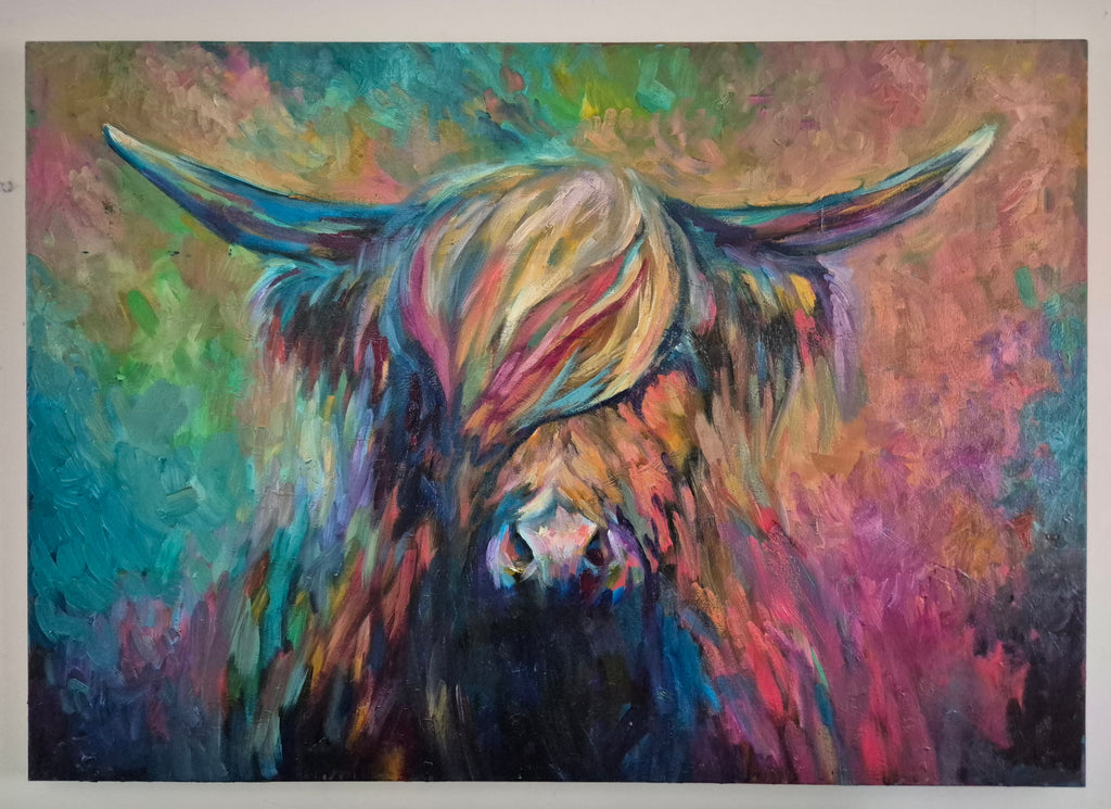 'Ballantine' Cuadro al óleo original de vaca Highland 40 x 30"/80 x 100 cm
