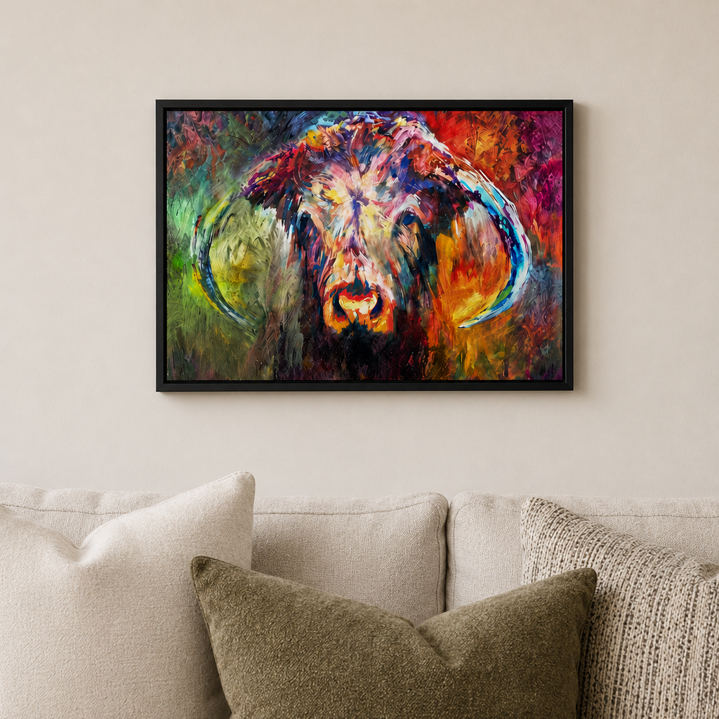 Lottie - Longhorn Cow Wall Art Framed Canvas Print