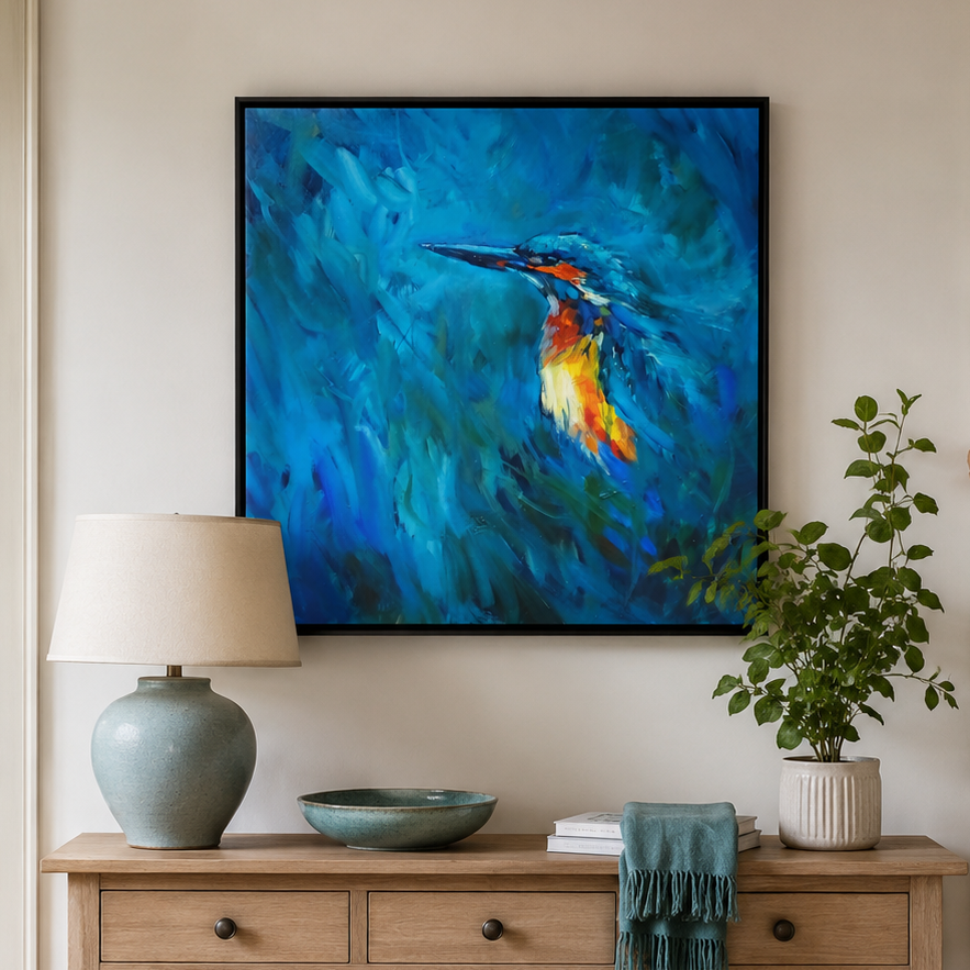 Blue Sparkle - Kingfisher Wall Art Framed Canvas Print