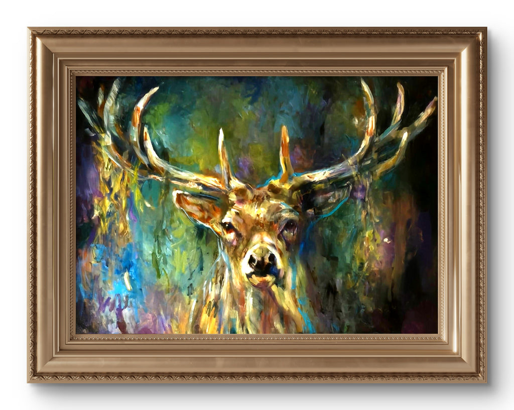'In the Light' - Original Stag Painting 60 x 80 cm - Animal Art by Susan Gardner - Contemporary Expressionist - Colourful Fine Art