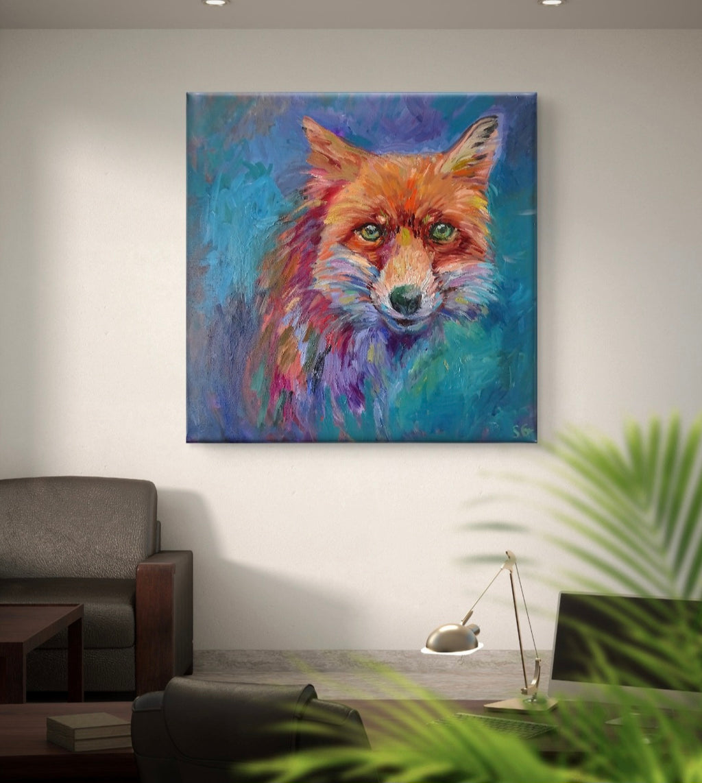 Twilight Fox Canvas - Animal Art by Susan Gardner - Contemporary Expressionist - Colourful Fine Art