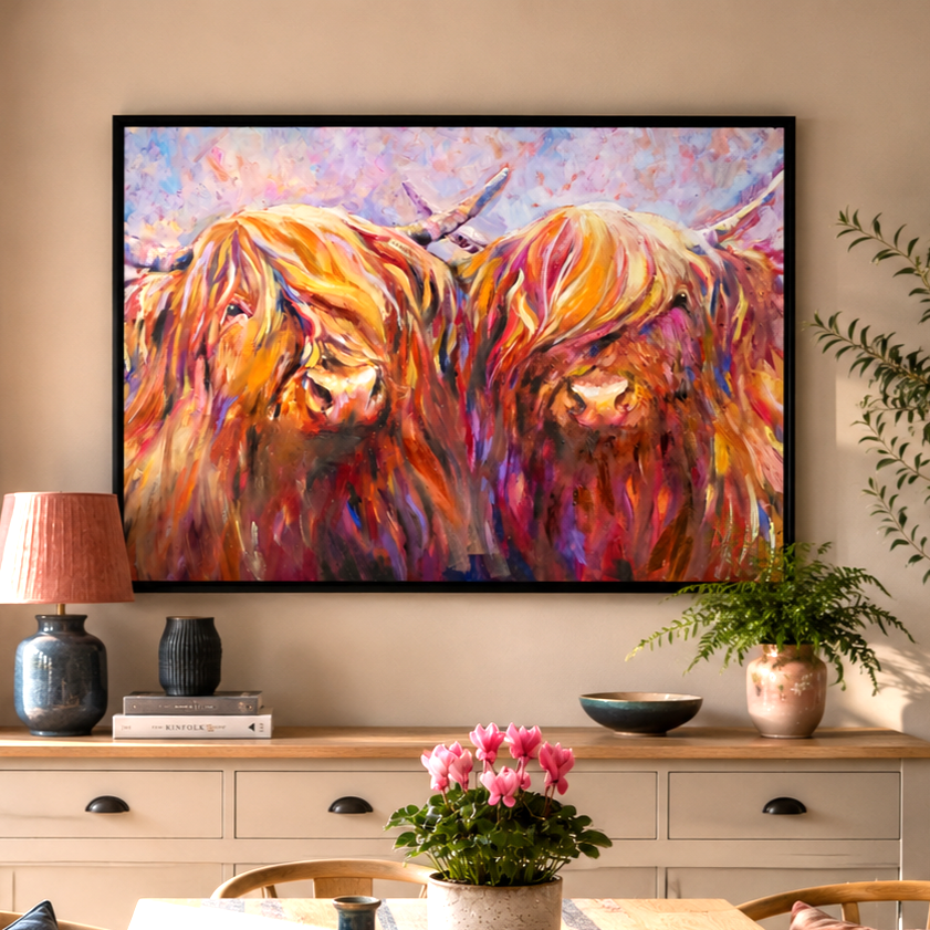 Fiddich and Spey Highland Cow Framed Canvas