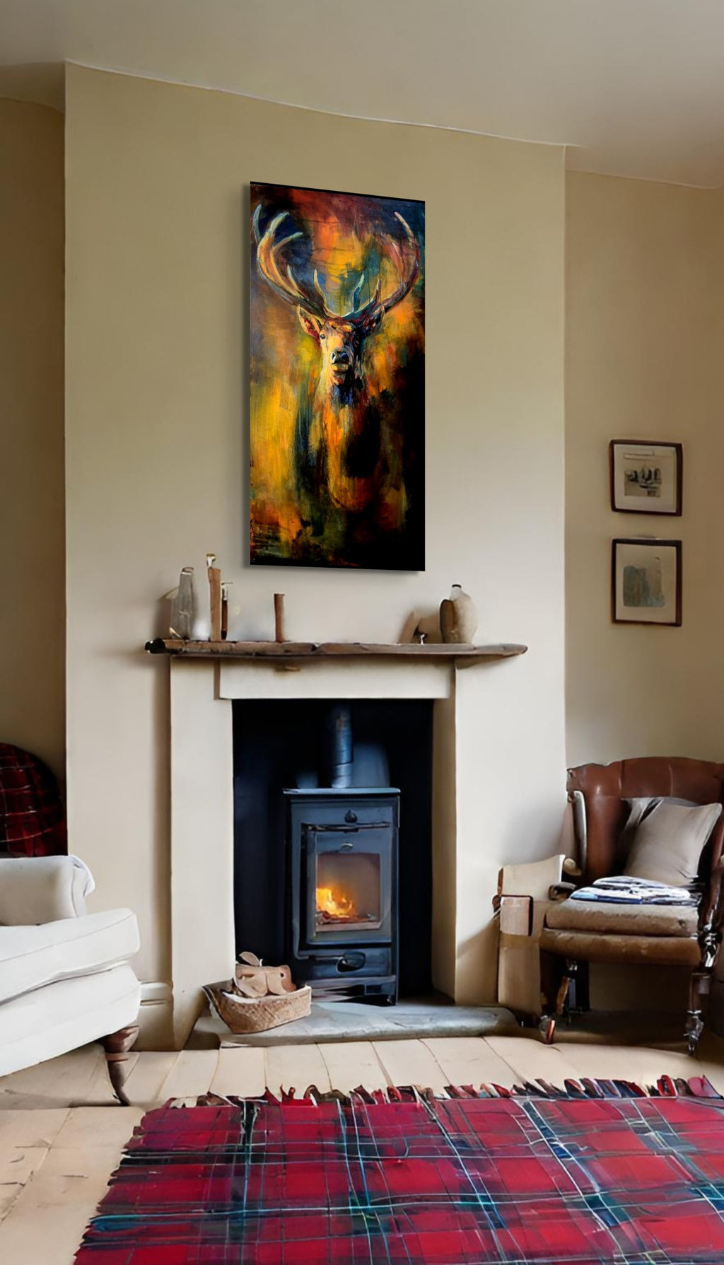 Sold* 'Secret of the Forest ' Original Stag Painting in Acrylics. 100 x 50 cm - Animal Art by Susan Gardner - Contemporary Expressionist - Colourful Fine Art