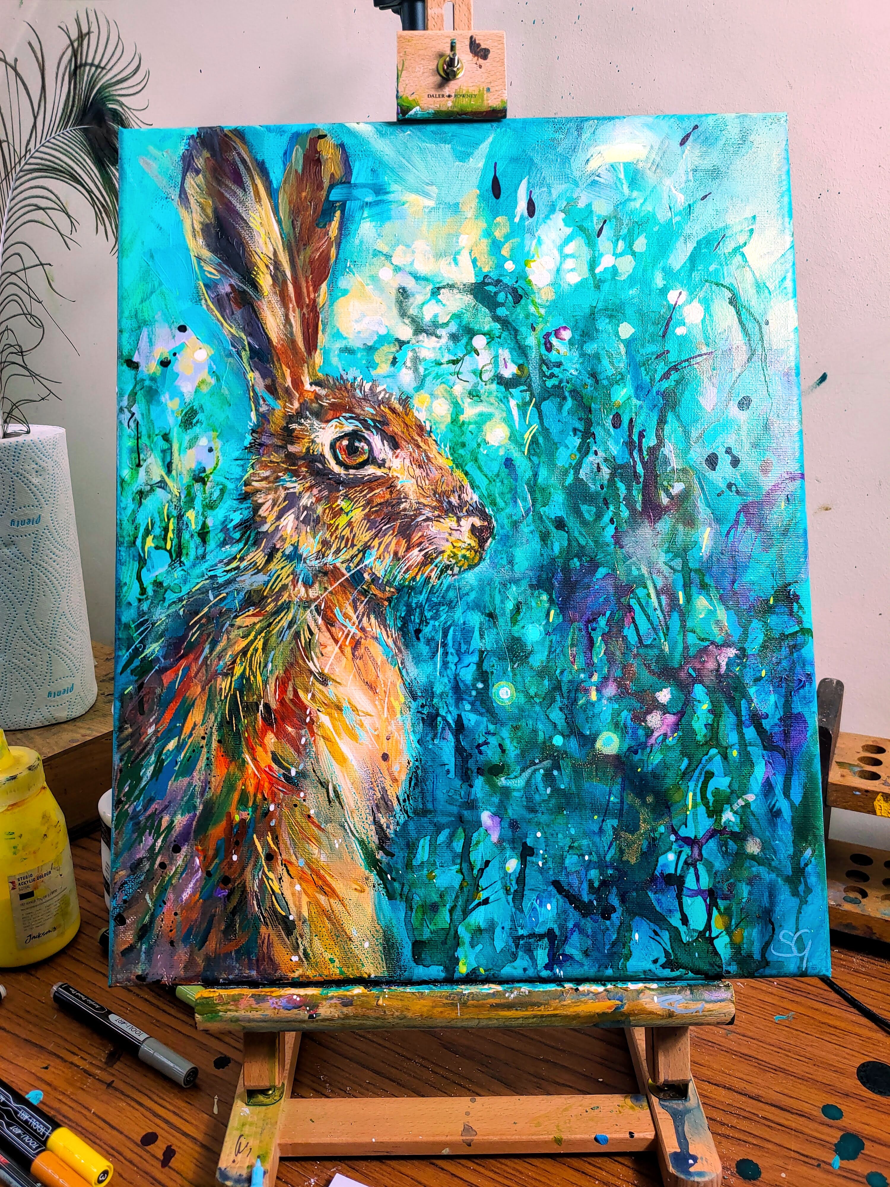 Sold* Ready to Run - Original Acrylic Painting - 50 x 40 cm / 16 x 20 " - Animal Art by Susan Gardner - Contemporary Expressionist - Colourful Fine Art