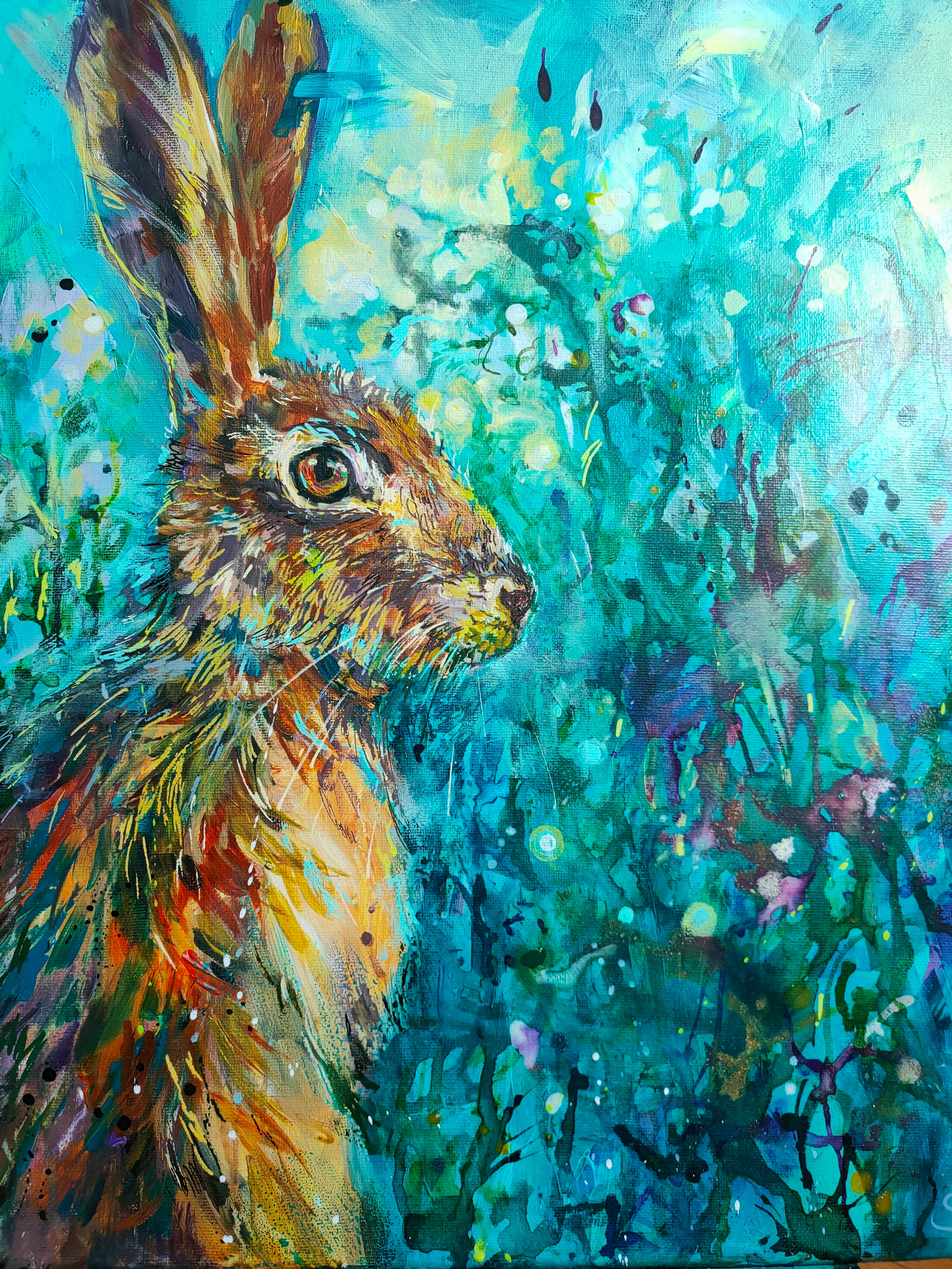 Sold* Ready to Run - Original Acrylic Painting - 50 x 40 cm / 16 x 20 " - Animal Art by Susan Gardner - Contemporary Expressionist - Colourful Fine Art