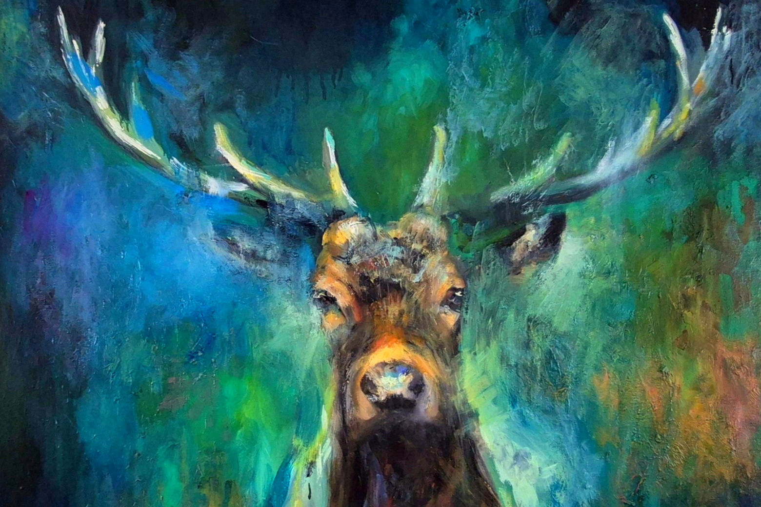'Forest Guardian' - Original Stag Painting 100 x 80 cm/ 40 x 30" - Animal Art by Susan Gardner - Contemporary Expressionist - Colourful Fine Art