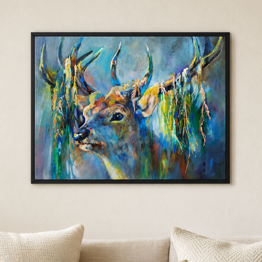 Silver Stag: stag framed canvas print.