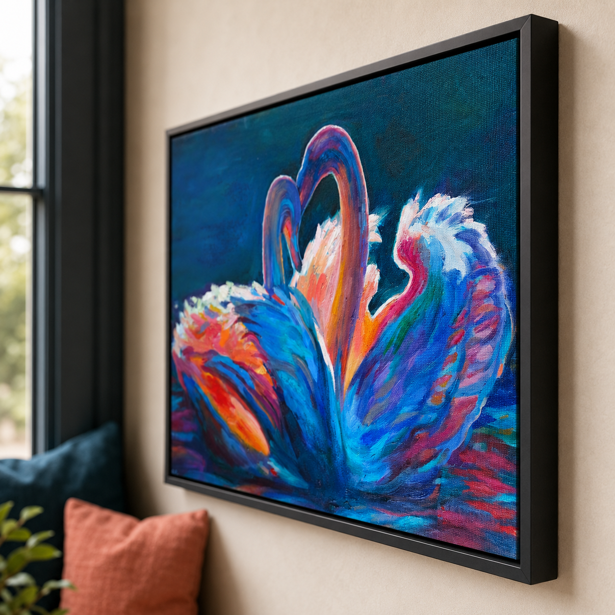 Celestial - Swans Wall Art  Framed Canvas Print