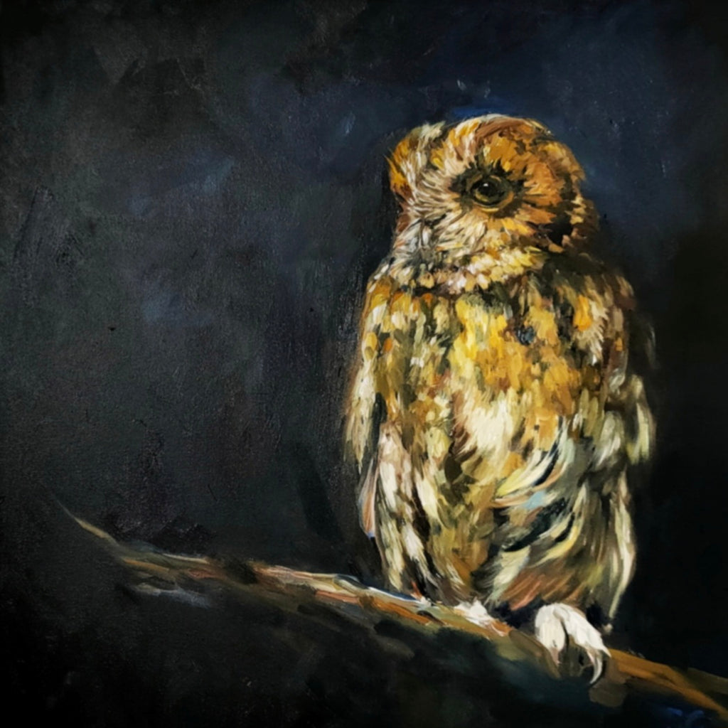 „Wächter des Waldes“ – 60 x 60 cm Ölgemälde auf Leinwand, gerahmt.