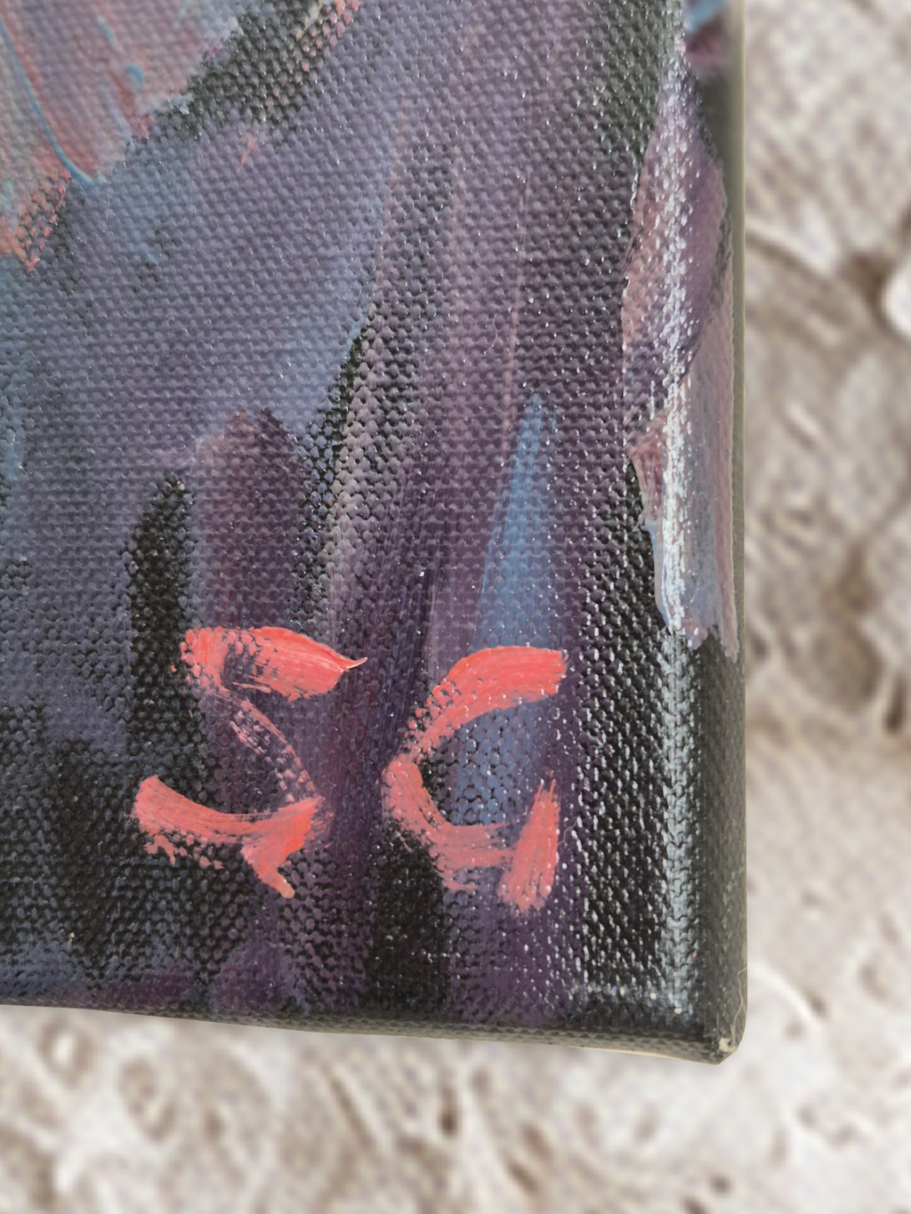 Susan Gardner’s painted signature and canvas texture on The Grand Homard.