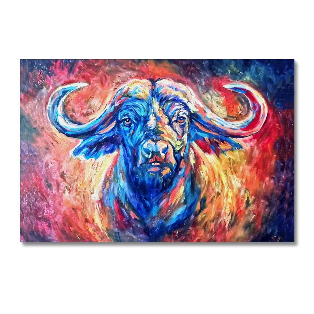 Unshakeable Buffalo Canvas - vibrant wildlife art by susan gardner uk oil painter