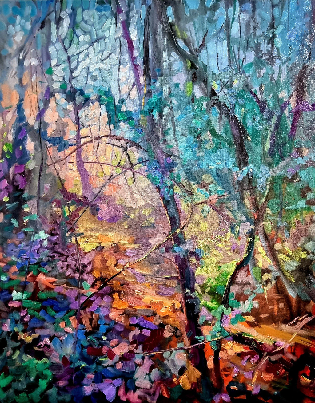 *Sold* Welcome to my World  -  Original Forest Oil Painting  76 x 60 cm / 24 x 30 " - Animal Art by Susan Gardner - Contemporary Expressionist - Colourful Fine Art