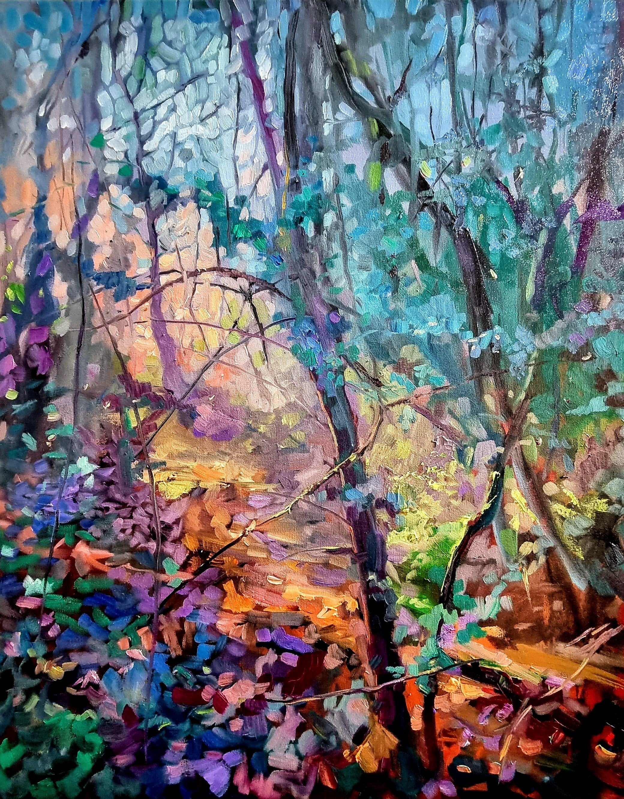 *Sold* Welcome to my World  -  Original Forest Oil Painting  76 x 60 cm / 24 x 30 " - Animal Art by Susan Gardner - Contemporary Expressionist - Colourful Fine Art