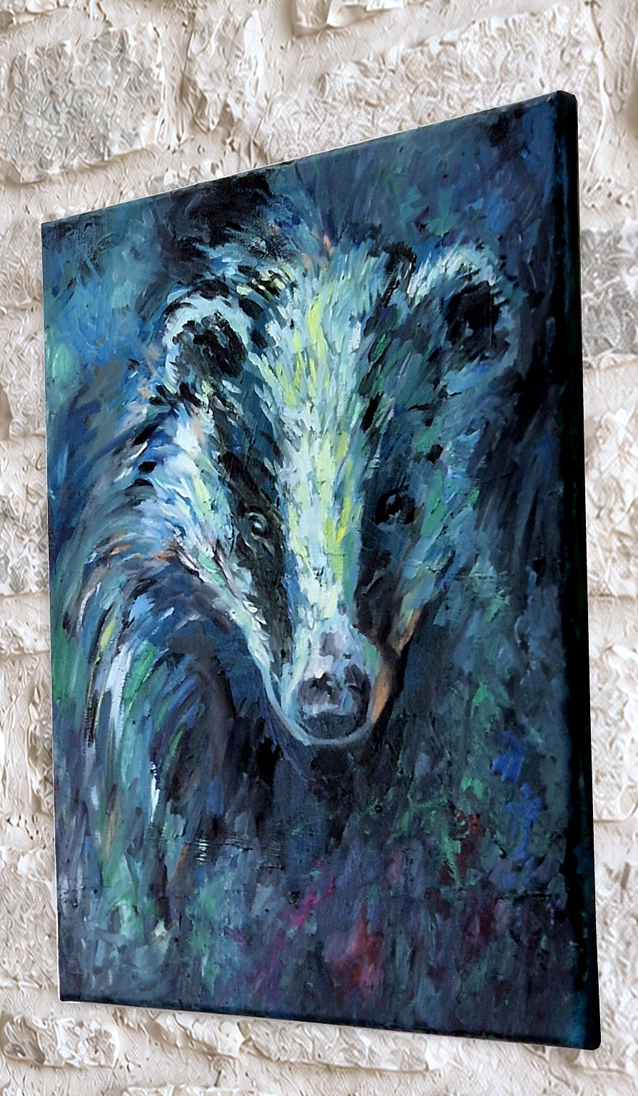 Close-up of the face and painted detail in Wild Ways by Susan Gardner.