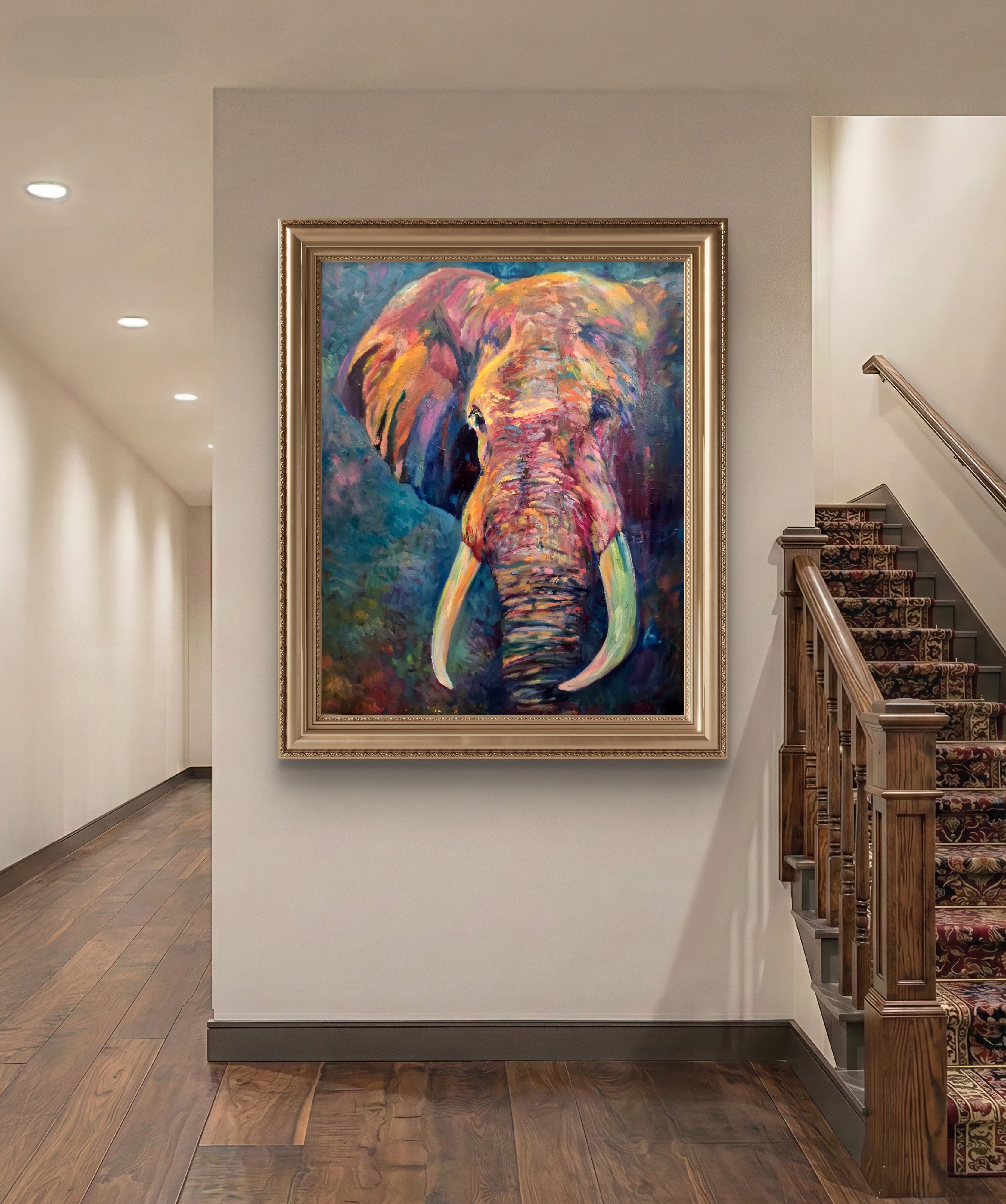 'Wise Eyes' Original Elephant Oil Painting 40 x 30"/80 x 100 cm - Animal Art by Susan Gardner - Contemporary Expressionist - Colourful Fine Art