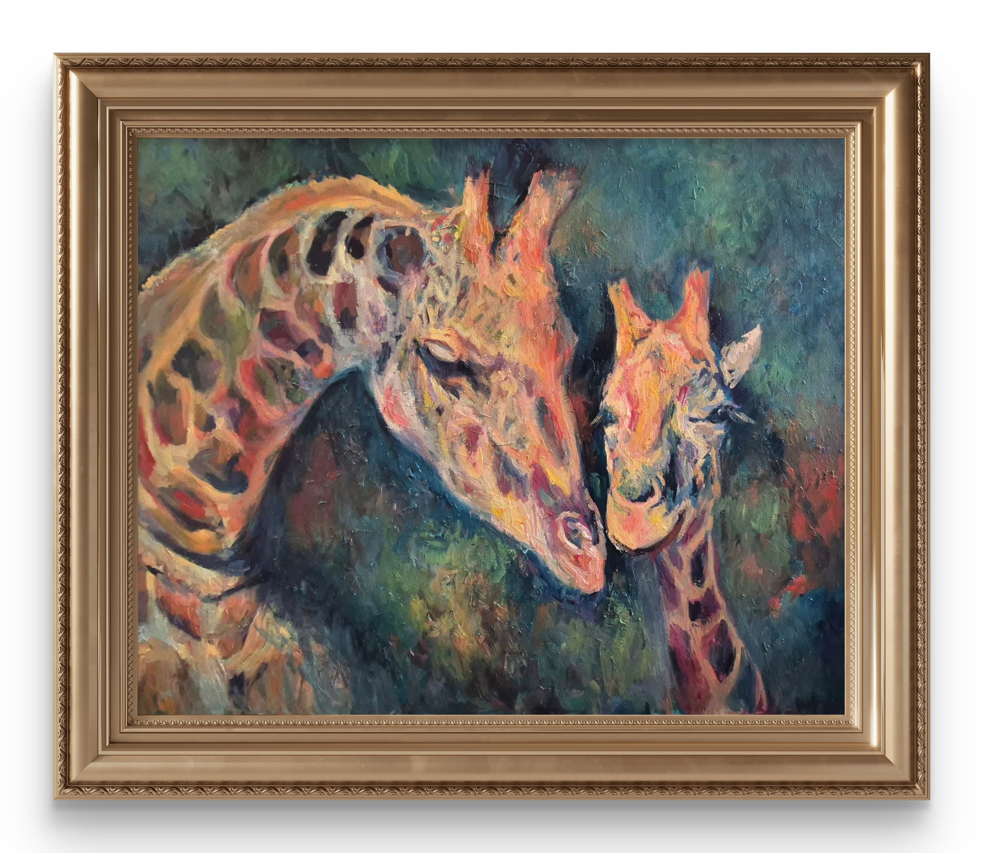 'Twiga Love' Original Giraffe Oil Painting 40 x 30"/80 x 100 cm - Animal Art by Susan Gardner - Contemporary Expressionist - Colourful Fine Art