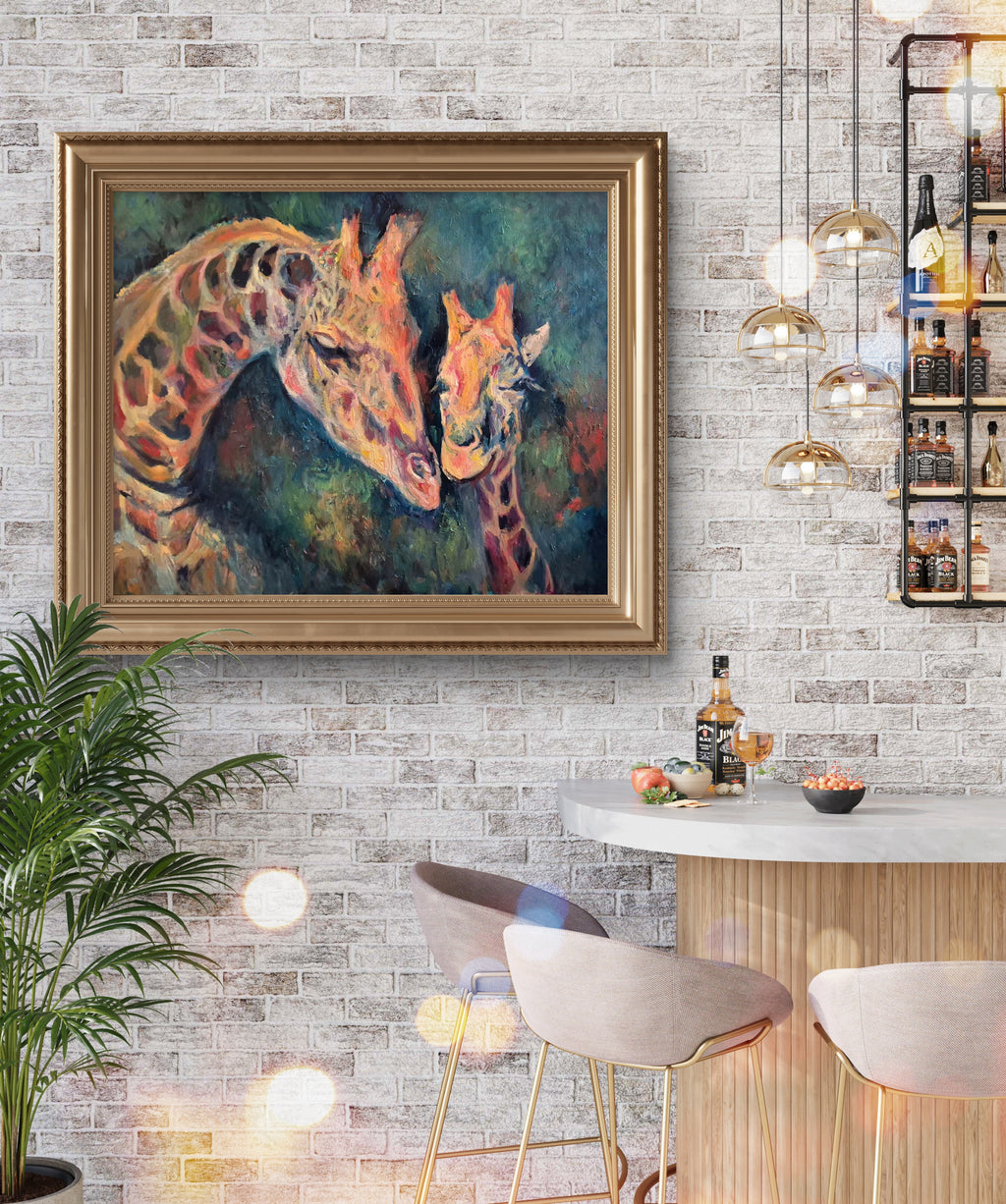'Twiga Love' Original Giraffe Oil Painting 40 x 30"/80 x 100 cm - Animal Art by Susan Gardner - Contemporary Expressionist - Colourful Fine Art