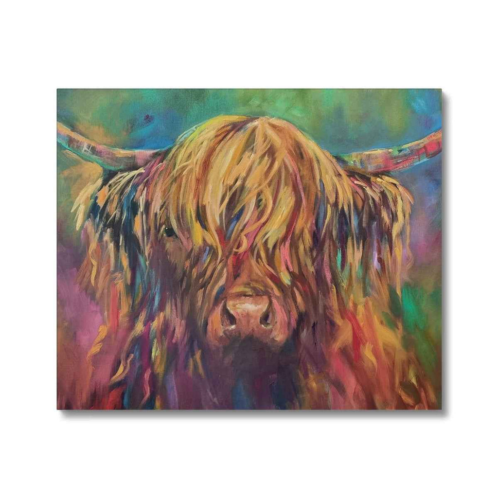 Applecross - Highland Cow Canvas - - susan gardner - uk artist - colourful animal art