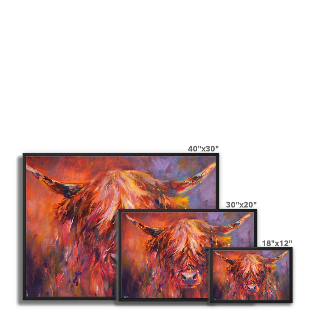 Islay - Highland Cow Framed Canvas - - susan gardner - uk artist - colourful animal art