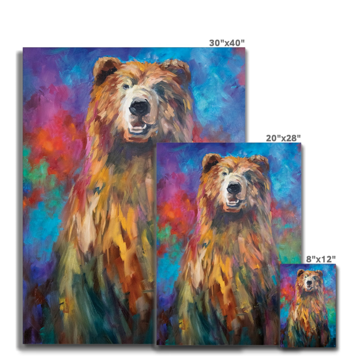 Sebastian - Bear Canvas - - susan gardner - uk artist - colourful animal art