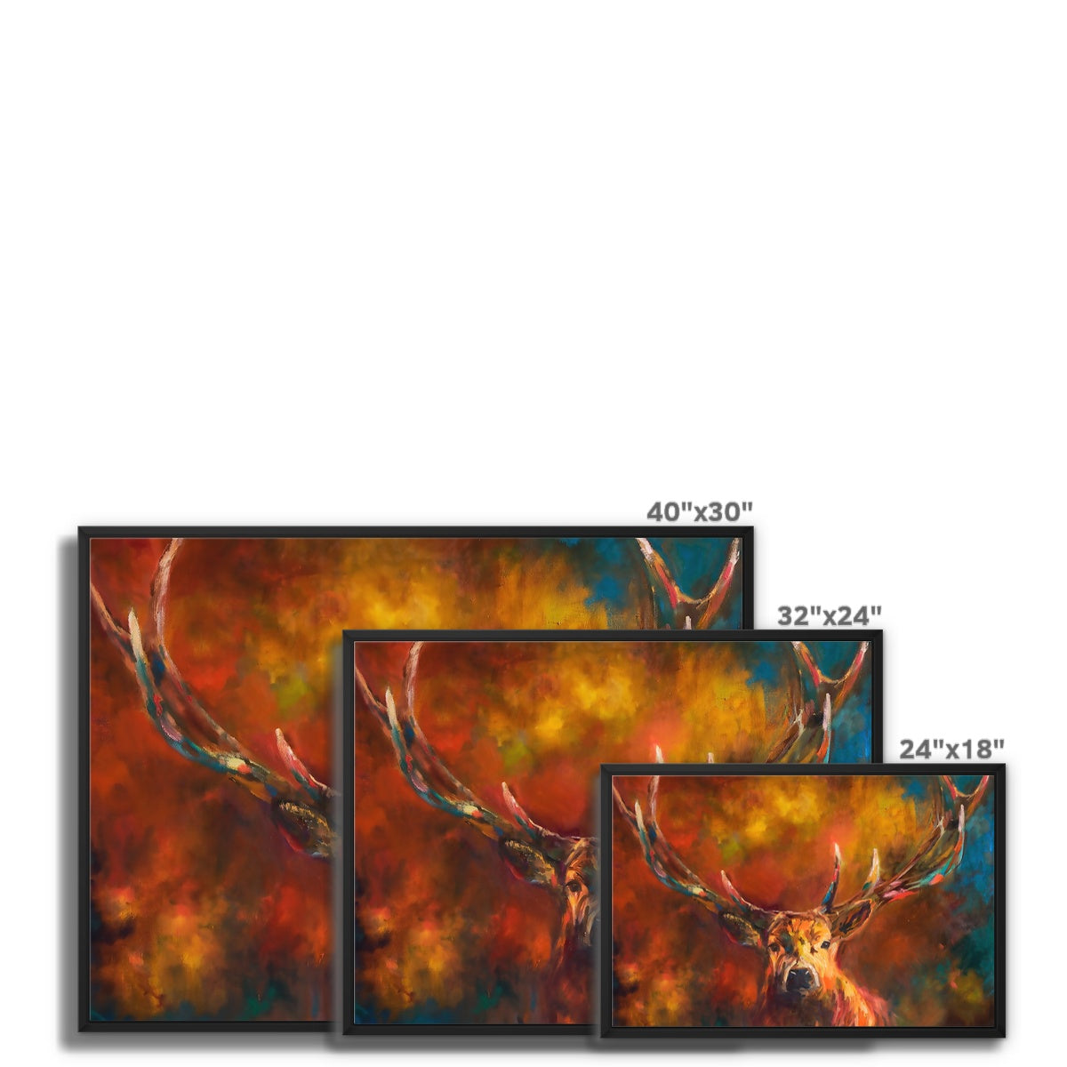 Autumn Stag Framed Canvas - - susan gardner - uk artist - colourful animal art