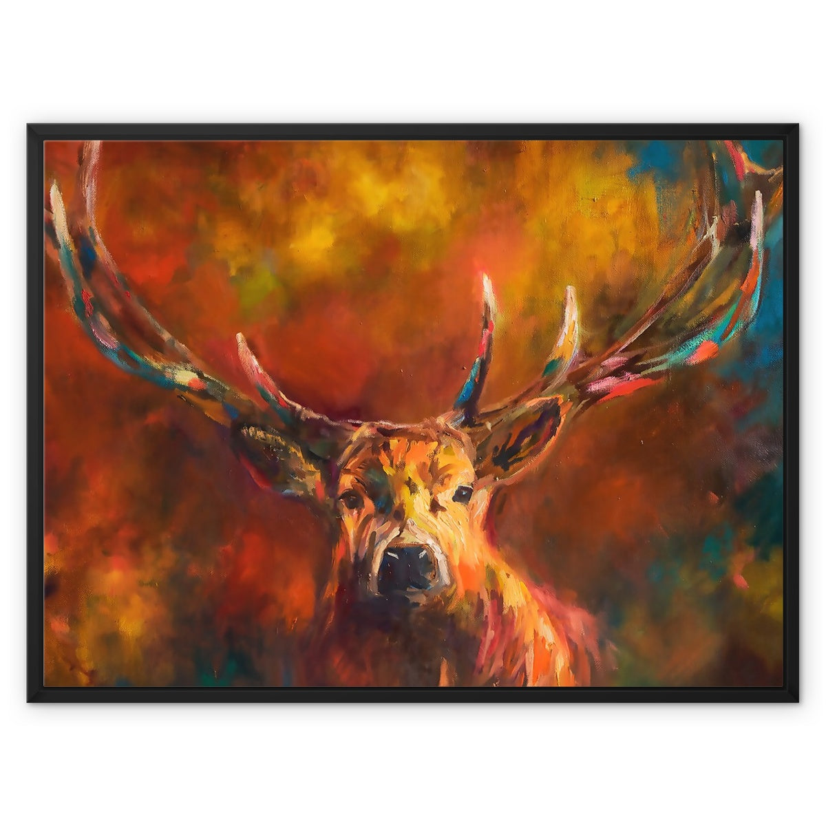 Autumn Stag Framed Canvas - Animal Art by Susan Gardner - Contemporary Expressionist - Colourful Fine Art