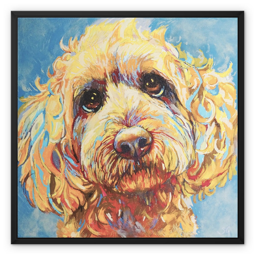 Teddy Bear Framed Canvas - - susan gardner - uk artist - colourful animal art