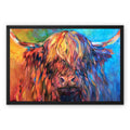 Glendevon - Highland Cow Framed Canvas - - susan gardner - uk artist - colourful animal art