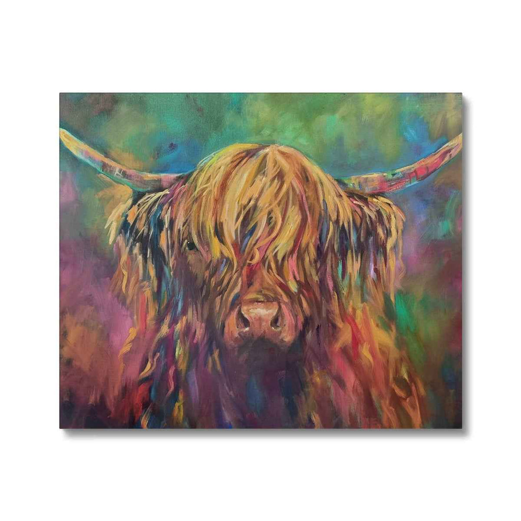 Applecross - Highland Cow Canvas - - susan gardner - uk artist - colourful animal art