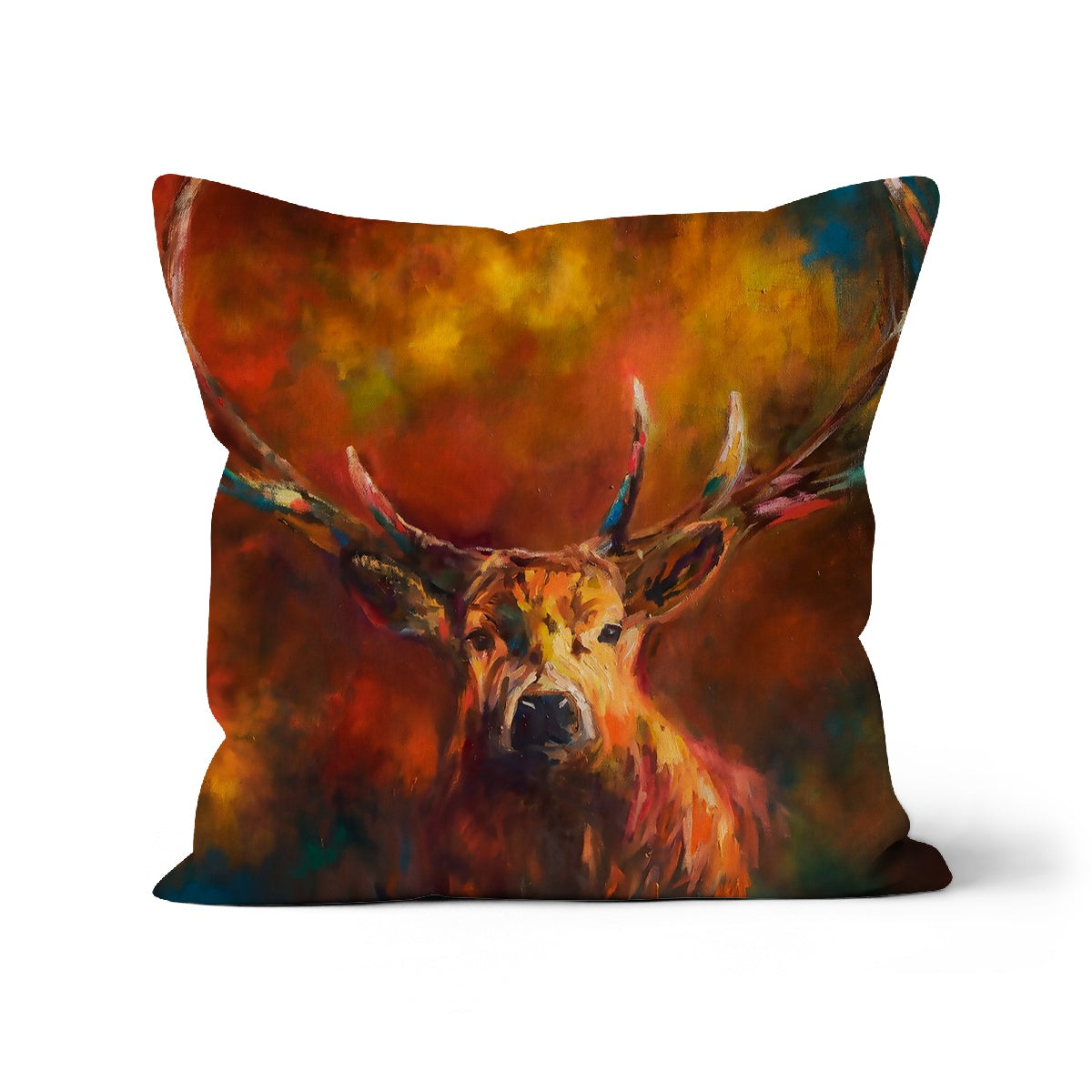 Autumn Stag Cushion - - susan gardner - uk artist - colourful animal art