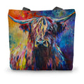 Highland Cow Canvas Tote Bag - - susan gardner - uk artist - colourful animal art