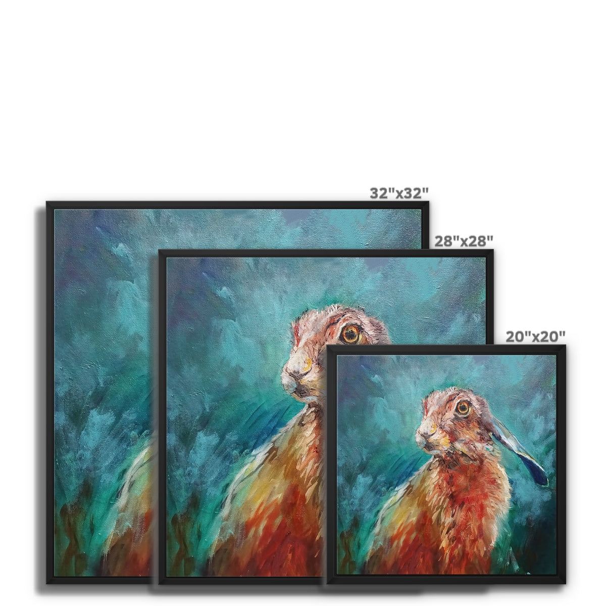 Taking a Break - Hare Framed Canvas - - susan gardner - uk artist - colourful animal art