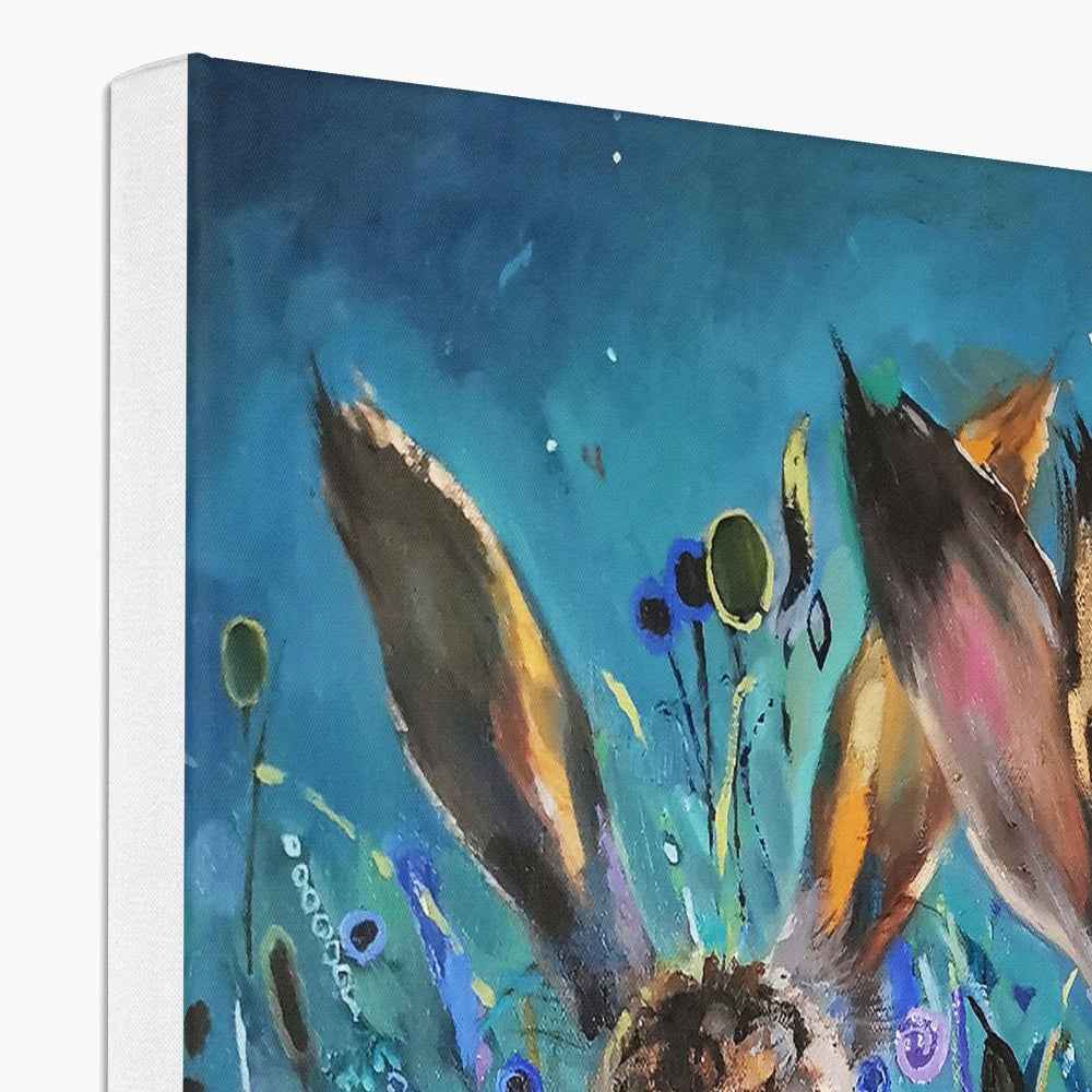 Enchanted Garden - Hares Canvas - - susan gardner - uk artist - colourful animal art