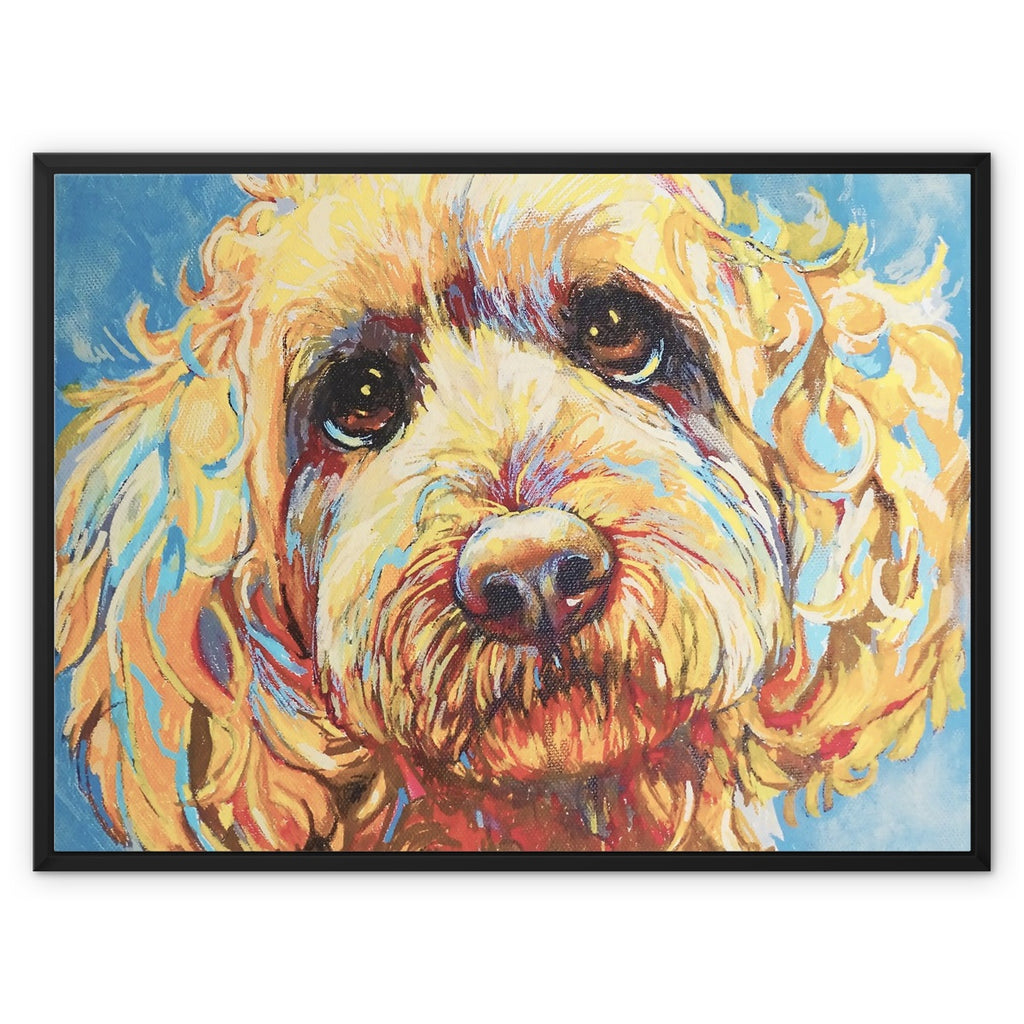 Teddy Bear Framed Canvas - - susan gardner - uk artist - colourful animal art