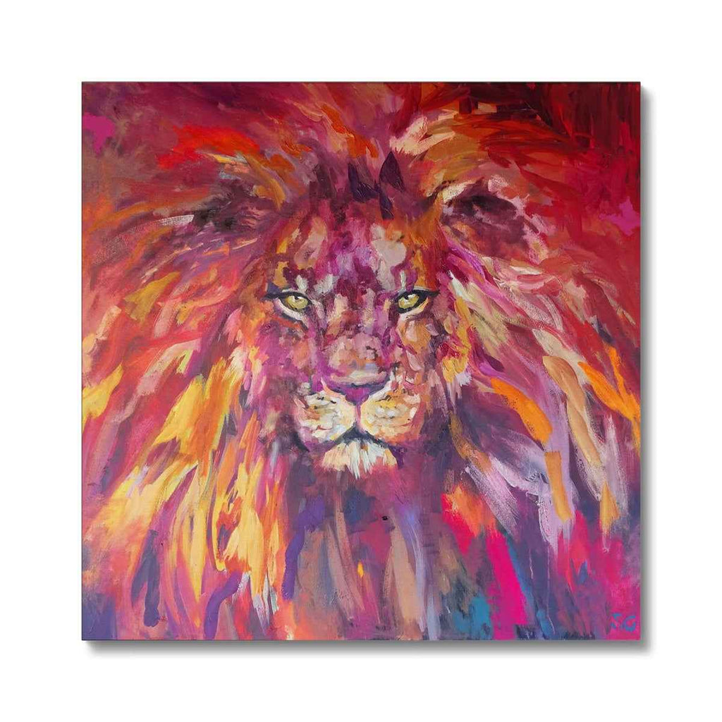 Rufus - Lion Canvas - - susan gardner - uk artist - colourful animal art