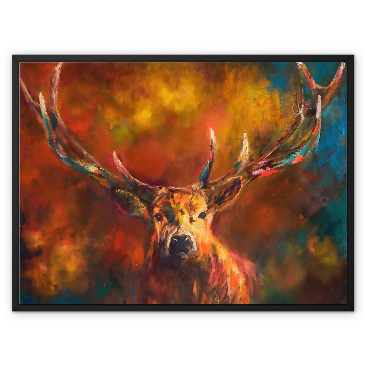 Autumn Stag Framed Canvas - Animal Art by Susan Gardner - Contemporary Expressionist - Colourful Fine Art