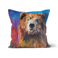 Sebastian - Bear Cushion - - susan gardner - uk artist - colourful animal art
