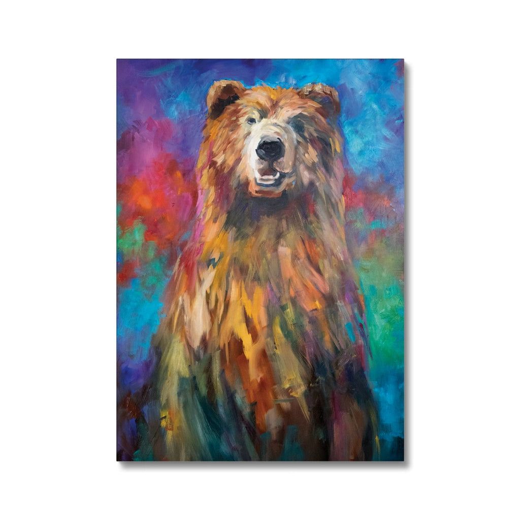 Sebastian - Bear Canvas - - susan gardner - uk artist - colourful animal art
