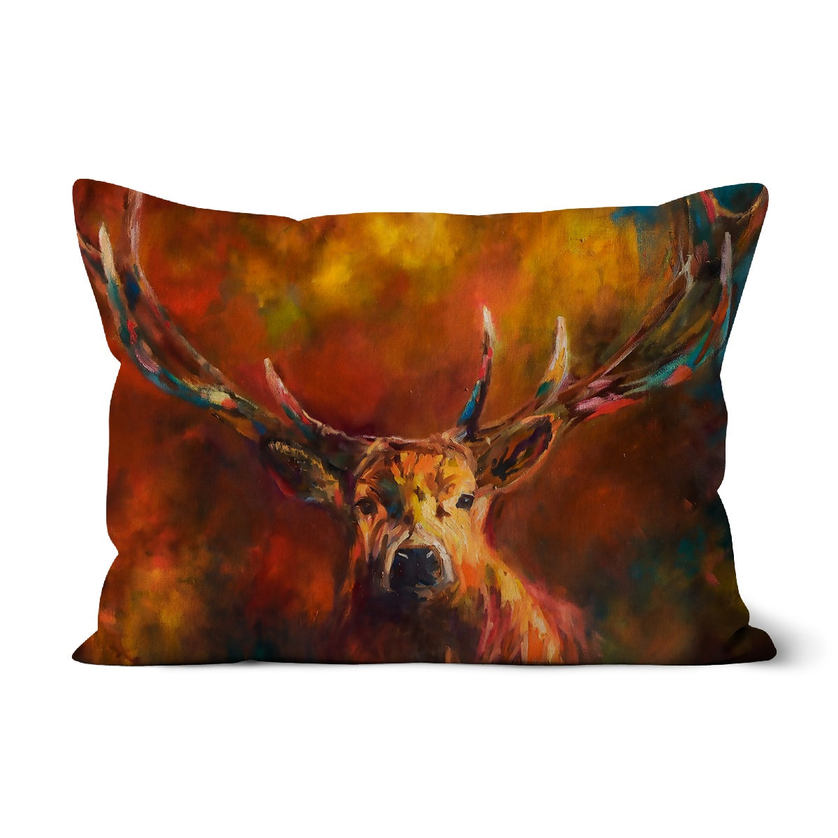Autumn Stag Cushion - - susan gardner - uk artist - colourful animal art