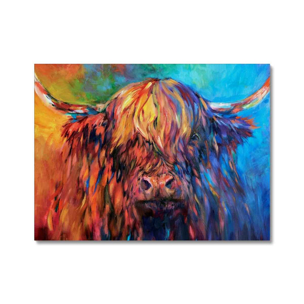 Glendevon - Highland Cow Canvas - - susan gardner - uk artist - colourful animal art