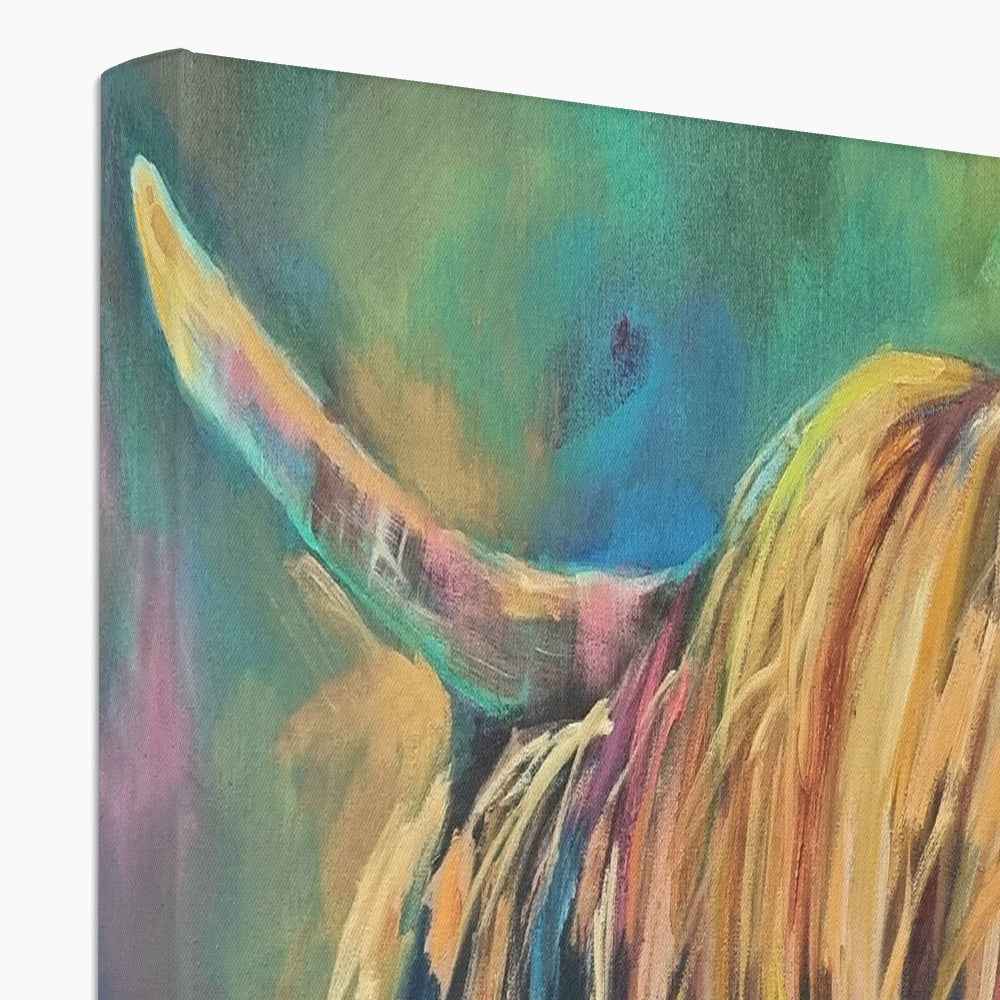 Applecross - Highland Cow Canvas - - susan gardner - uk artist - colourful animal art