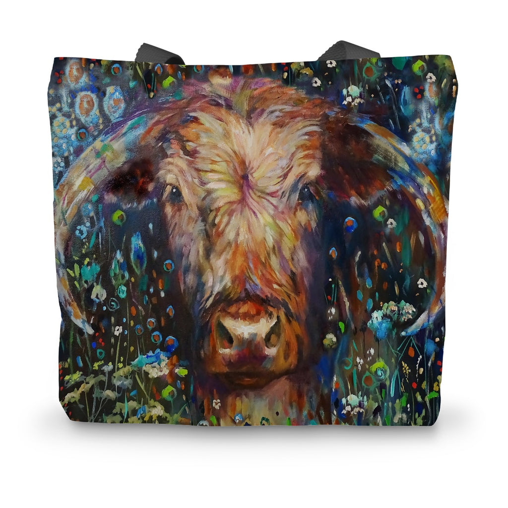 Gracie Longhorn Canvas Tote Bag - - susan gardner - uk artist - colourful animal art