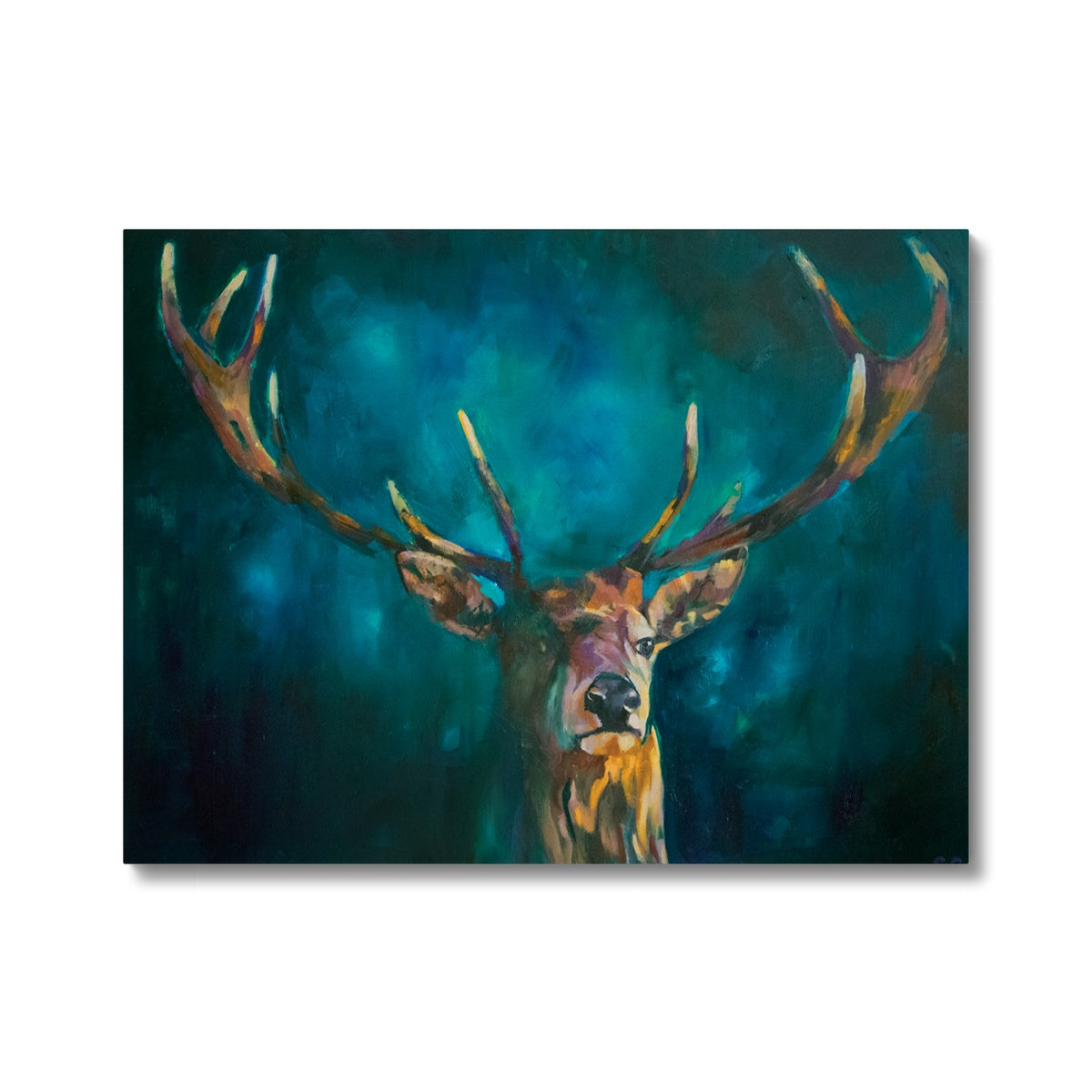 Ink Blue Stag - Deer Canvas - Animal Art by Susan Gardner - Contemporary Expressionist - Colourful Fine Art
