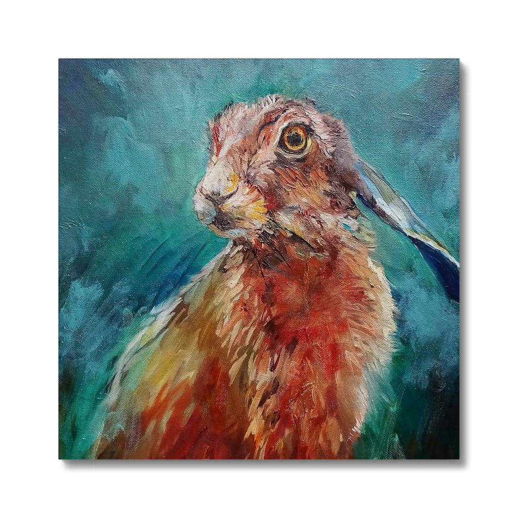 Taking a Break - Hare Canvas - - susan gardner - uk artist - colourful animal art